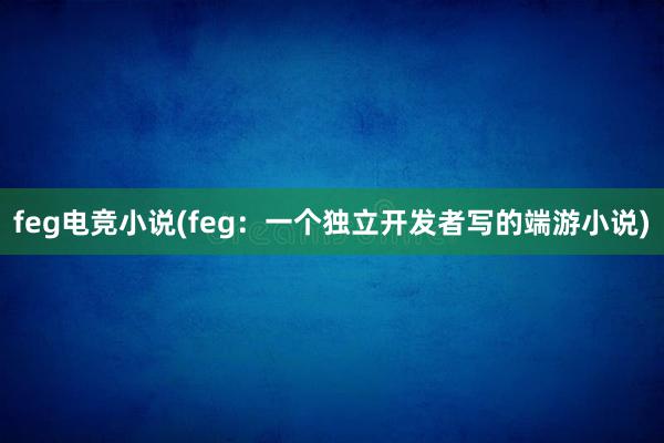 feg电竞小说(feg：一个独立开发者写的端游小说)