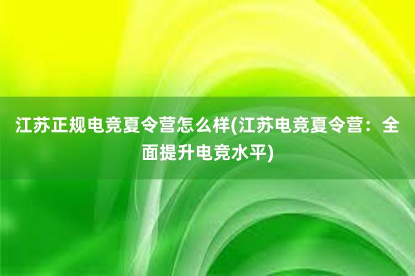 江苏正规电竞夏令营怎么样(江苏电竞夏令营：全面提升电竞水平)