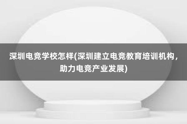 深圳电竞学校怎样(深圳建立电竞教育培训机构，助力电竞产业发展)