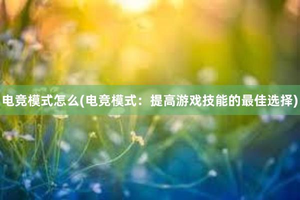 电竞模式怎么(电竞模式：提高游戏技能的最佳选择)