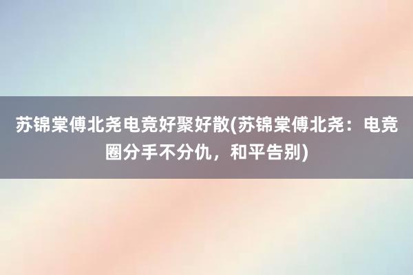 苏锦棠傅北尧电竞好聚好散(苏锦棠傅北尧：电竞圈分手不分仇，和平告别)