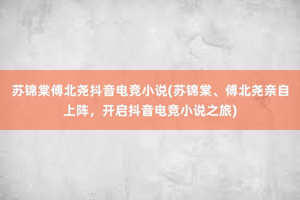 苏锦棠傅北尧抖音电竞小说(苏锦棠、傅北尧亲自上阵，开启抖音电竞小说之旅)