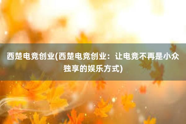 西楚电竞创业(西楚电竞创业：让电竞不再是小众独享的娱乐方式)